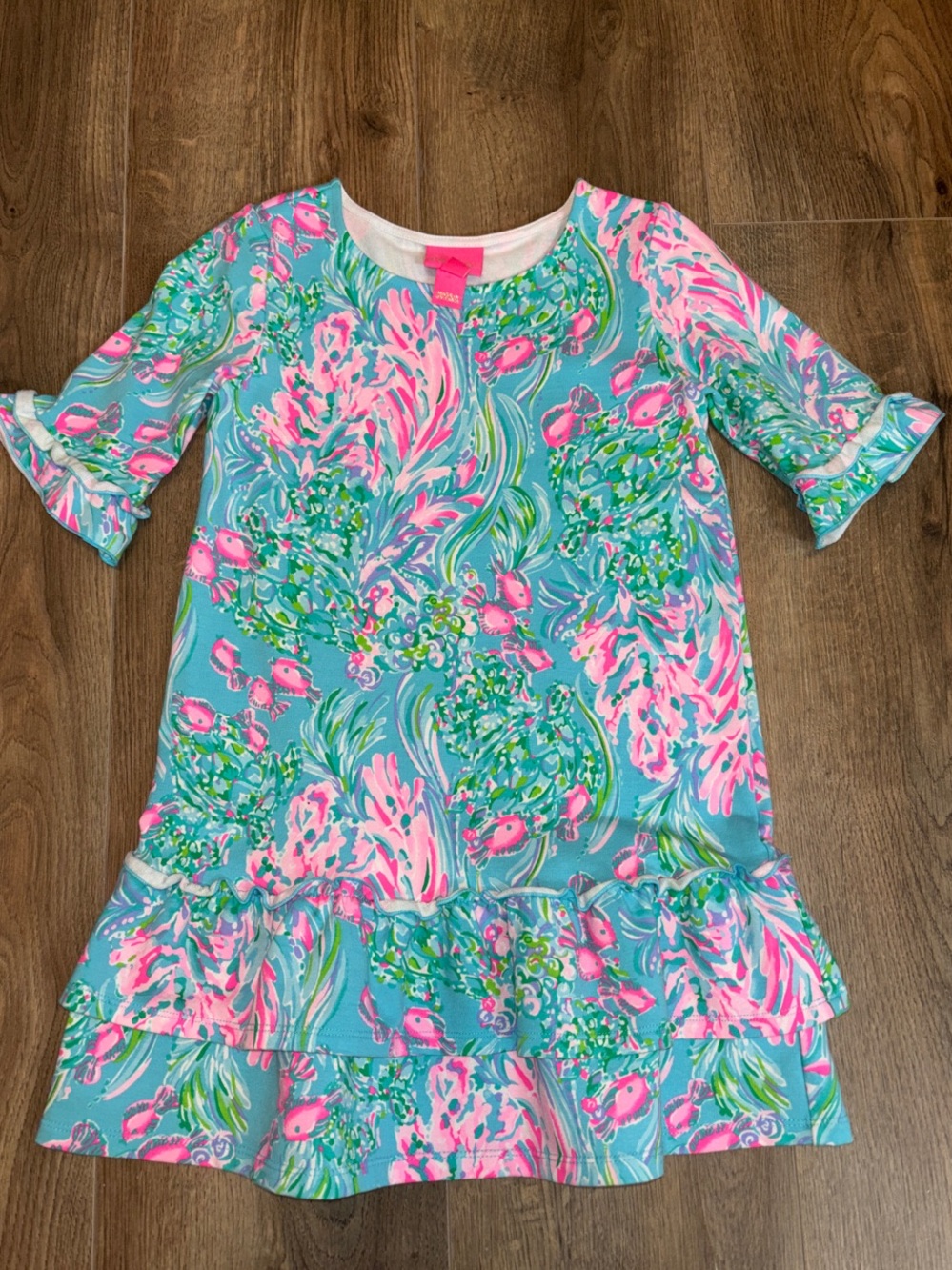 Lilly Pulitzer Turquoise & Pink Floral Ruffle-Hem Girls Dress